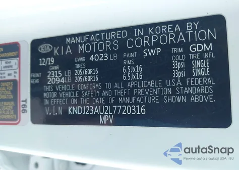 2020 Kia Soul S z USA, uszkodzony, nr VIN KNDJ23AU2L7720316